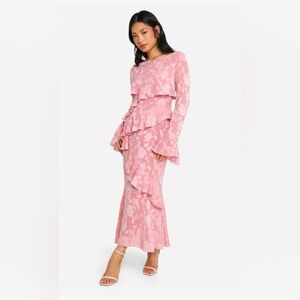 Boohoo Pink Long Sleeve Floral Dress